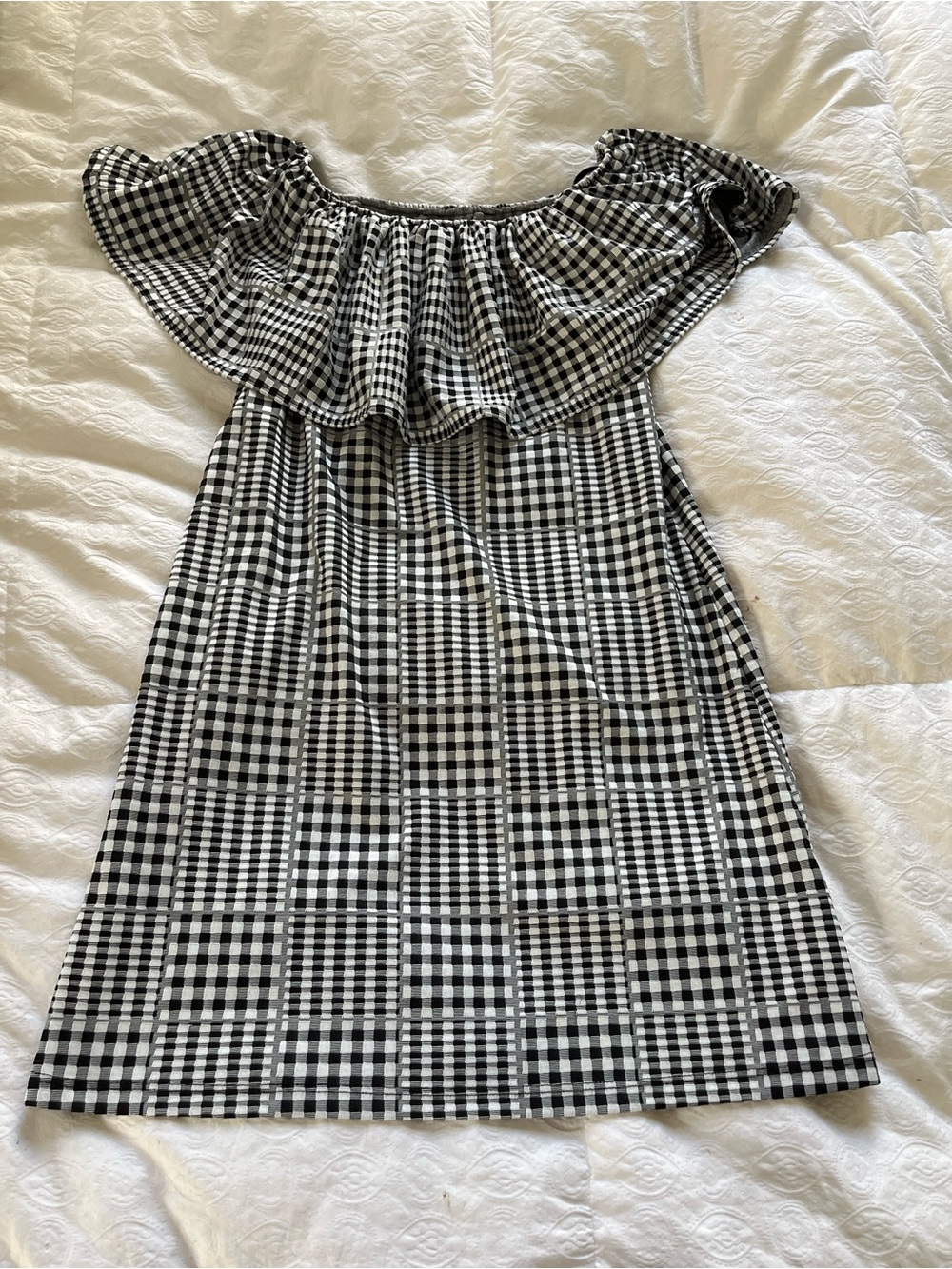 Black & White Gingham Cooperative Off-Shoulder Women’s Dress size small
